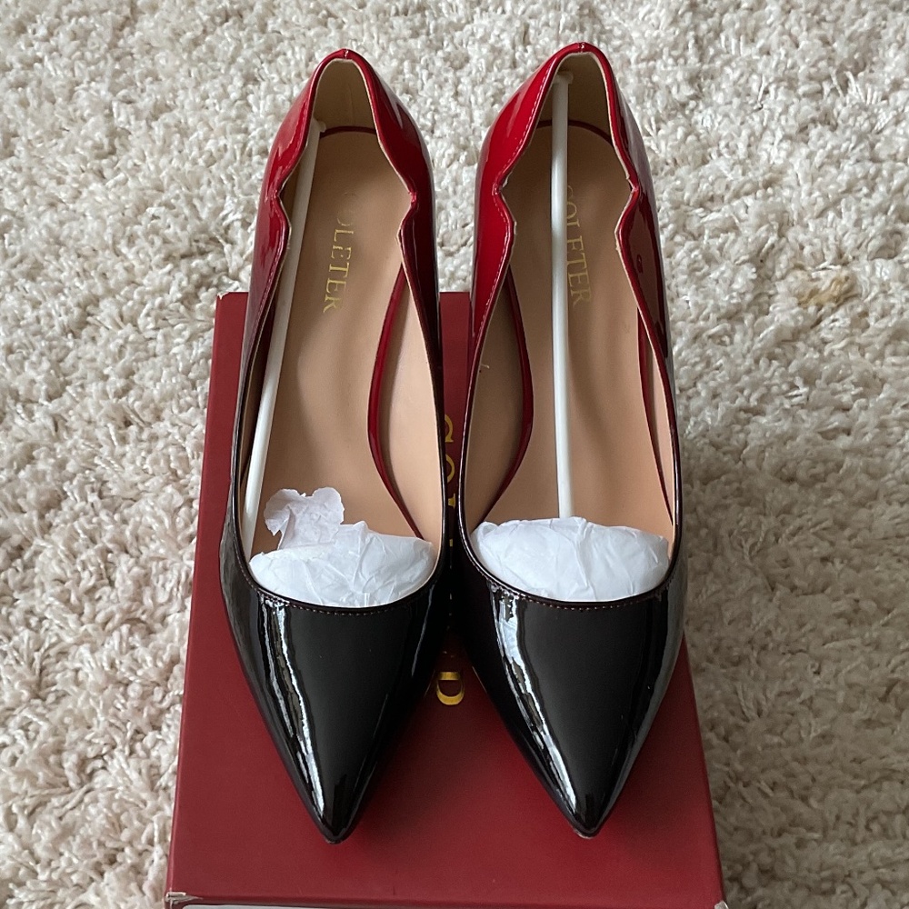 💐NEW IN BOX💐 Coleter Middle Heels Black/Red  - size 8 - Picture 4 of 10